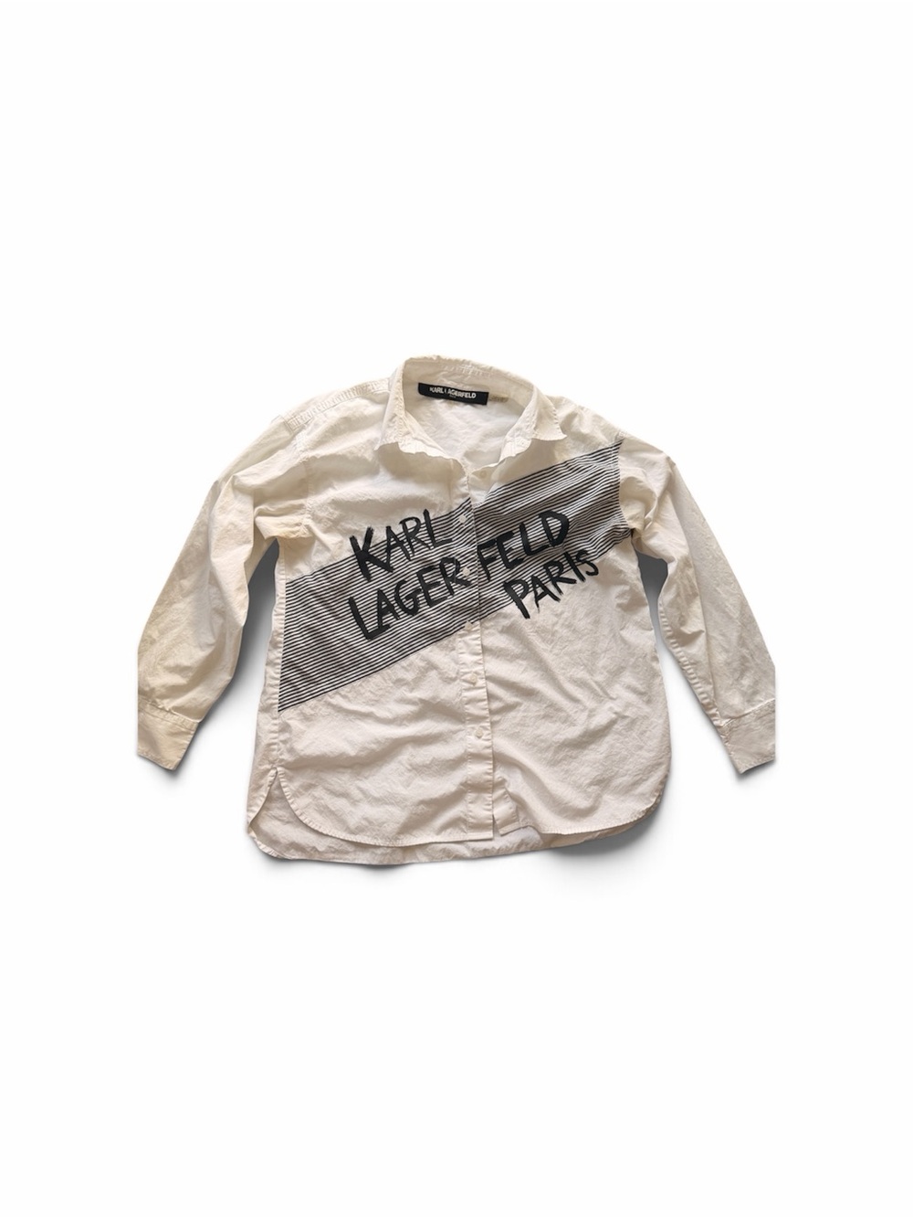 Karl Lagerfeld White 100% cotton Button-Down Shirt with Black Diagonal Graphic - Picture 2 of 5